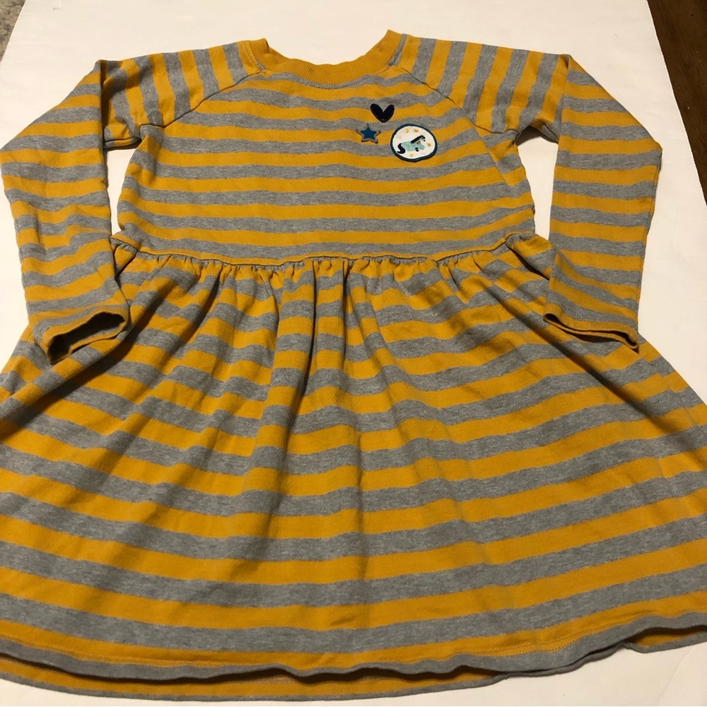 Hanna Andersson Gold/Yellow and Gray Long Sleeve Stripe Play Dress With Pockets